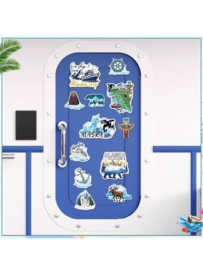 Alaska Travel Sticker Set - Blue, White, Black